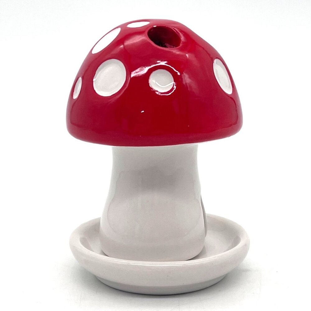 Ceramic Red & White Mushroom Incense Burner With Tray & Incense 4 inch - Picture 4 of 12